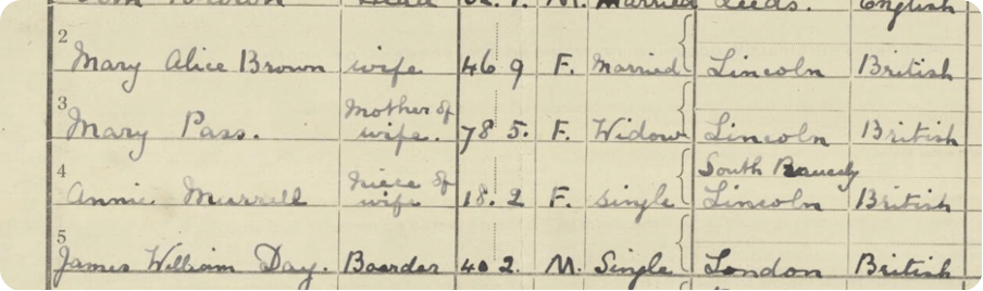 a snippet of the 1921 census