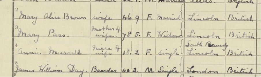 a snippet of the 1921 census