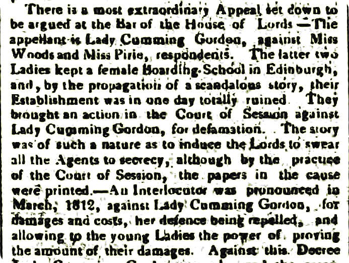 Dame Gordon trial 1816