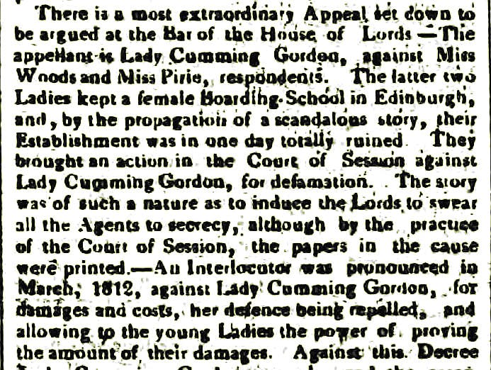 Dame Gordon trial 1816