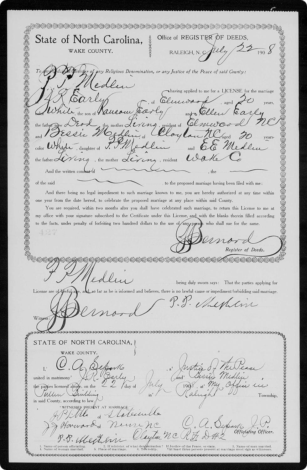 The marriage record of Jubal Ransom Early revealed a puzzling twist - not only was the date far earlier than I thought, the woman he was marrying was not my great-grandmother!