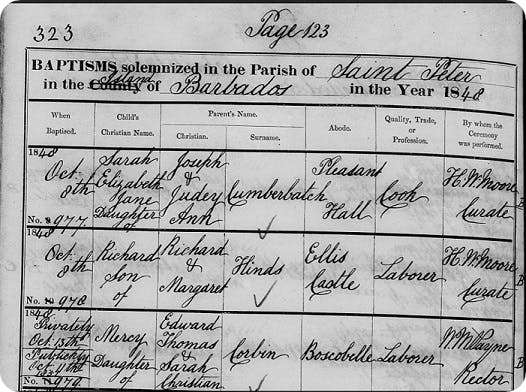 Barbados baptism records