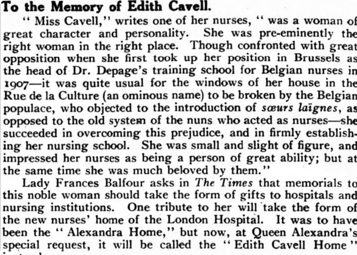 Edith Cavell memoriam in a newspaper