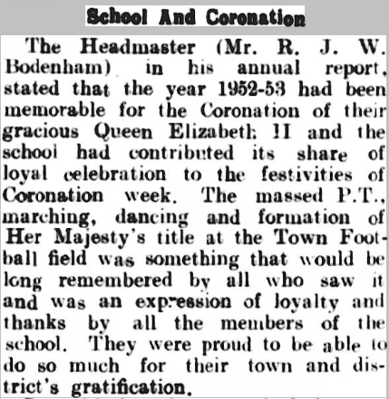 'School and Coronation', Buckingham Advertiser and Free Press, 1953.