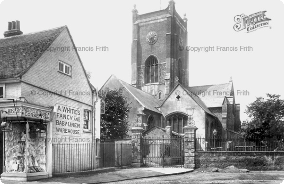 Kingston upon Thames All Saints church, pictured in 1896, from the Francis Frith collection.