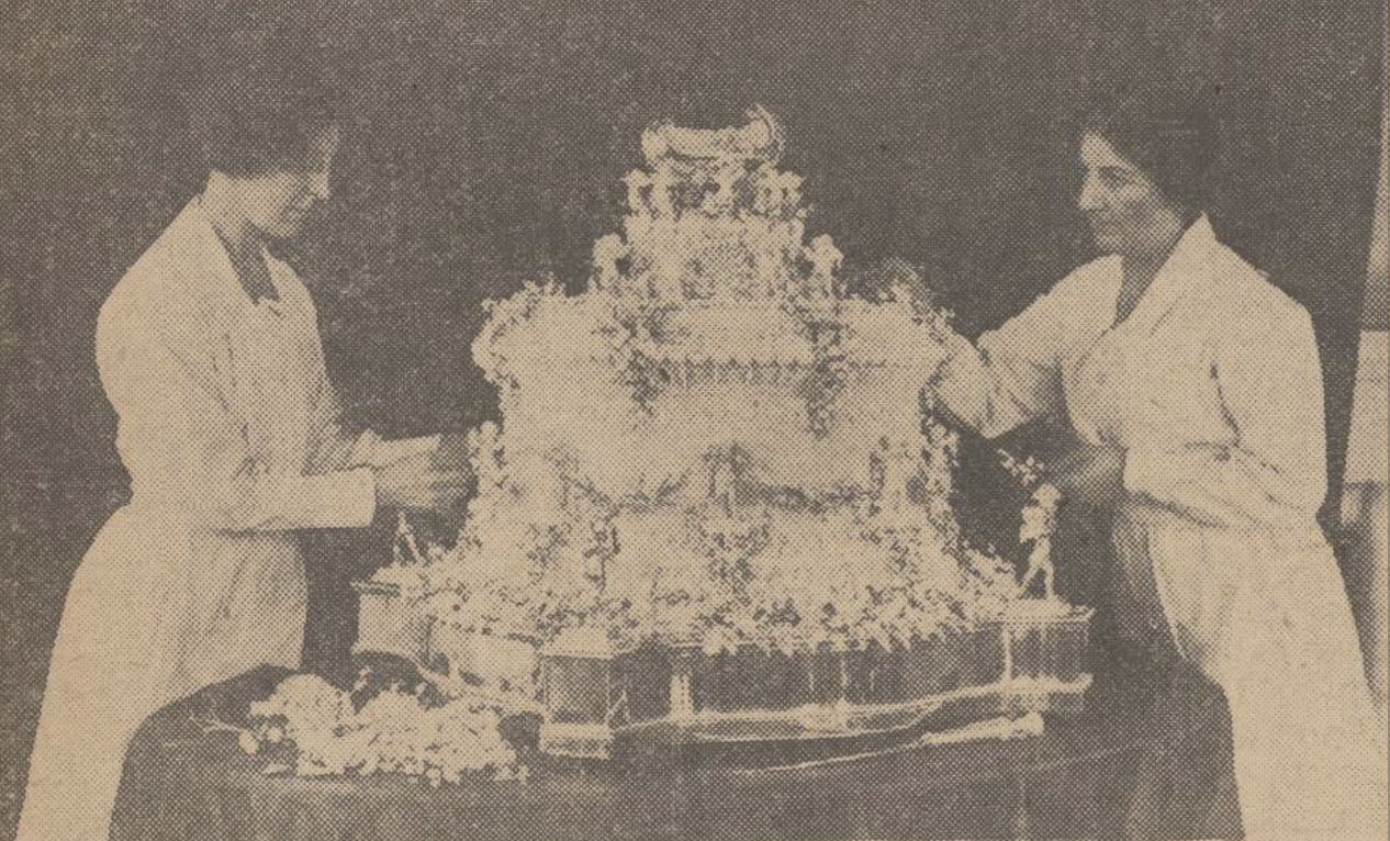 The showstopper of a cake for Princess Elizabeth's christening, pictured in The Daily Mirror, 28 May 1926.