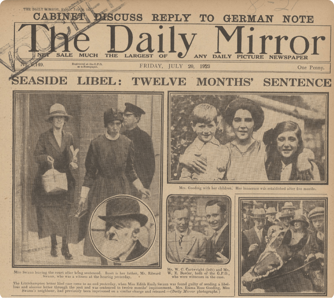 Edith is seen leaving her second trial, pictured in the Daily Mirror, 20 July 1923.