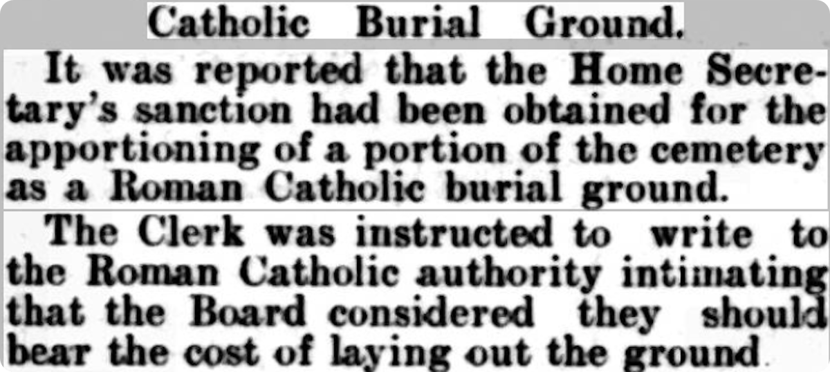 A notice about the portioning of a Roman Catholic burial ground, Uttoxeter Advertiser and Ashbourne Times, 1909. 