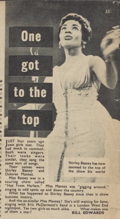 A report on Shirley Bassey's newfound stardom in the Picturegoer, 7 December 1957