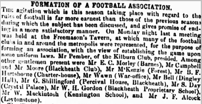 The formation of the FA is announced in the Field, 1863.