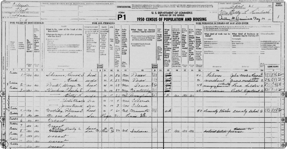 A 1950 US Census return from Denver, Colorado. 