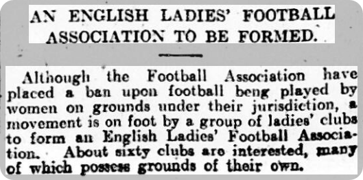 Newspaper article about the formation of the English Ladies Football Association