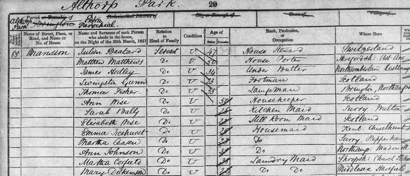 Althorp House in the 1851 census