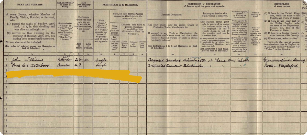 Frederick Levi Attenborough in the 1911 Census.