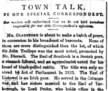 'Town Talk', Woodford Times, 1869. 