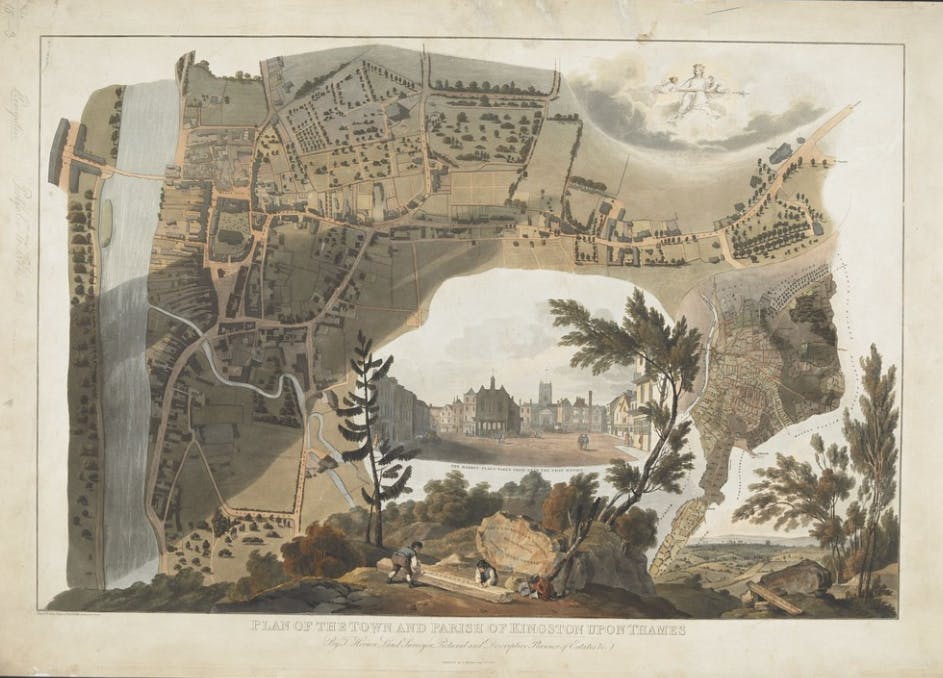 A historical plan of the Kingston upon Thames parish, 1813, from the British Library's King George III Topographical Collection.