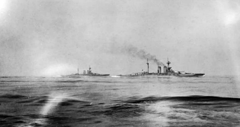 The HMS Warspite and HMS Malaya during the battle.