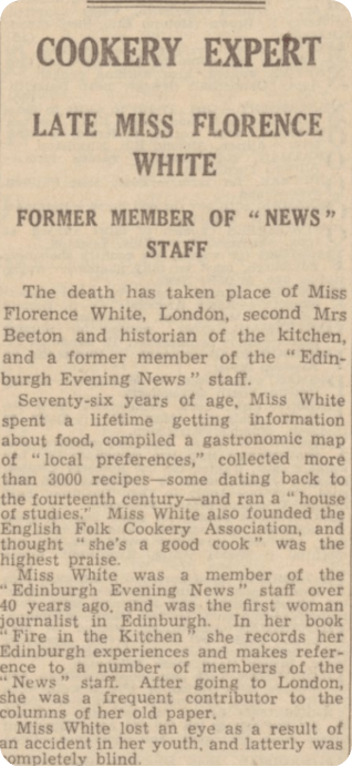 Florence's obituary in the Edinburgh Evening News, 16 March 1940.