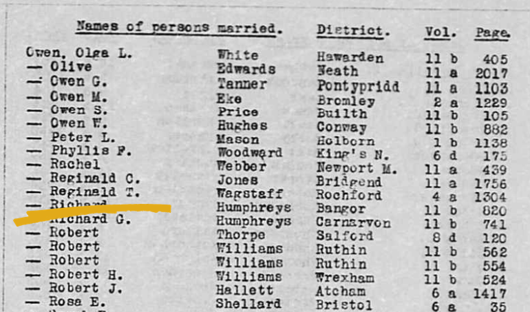 Reginald's marriage record