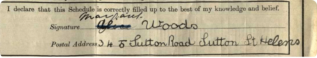 alice wood's signature on the 1911 census