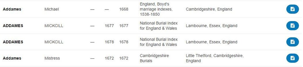 Findmypast search results