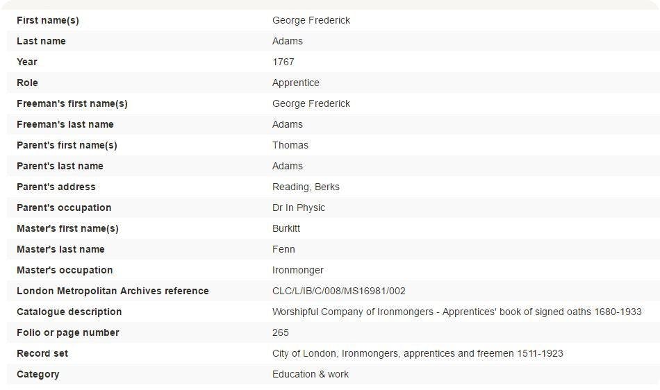 Found in the City of London, Ironmongers, apprentices and freemen 1511-1923 record set