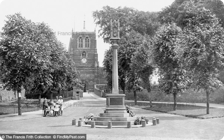 The Holy Trinity Church and Memorial Cross, 1922, from the Francis Frith Collection.