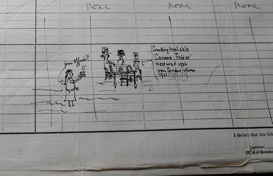 A drawing depicting officials predicting the next war.