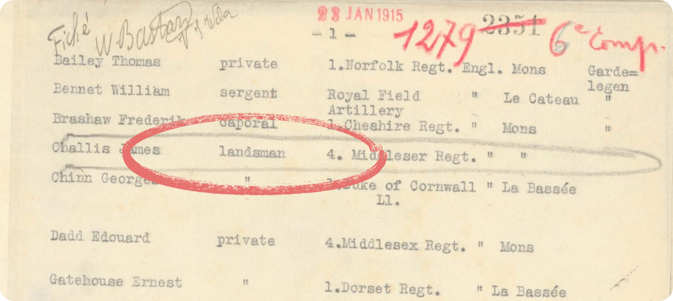 The record of John Challis listed as a Landsman in Prisoners of War 1715-1945.