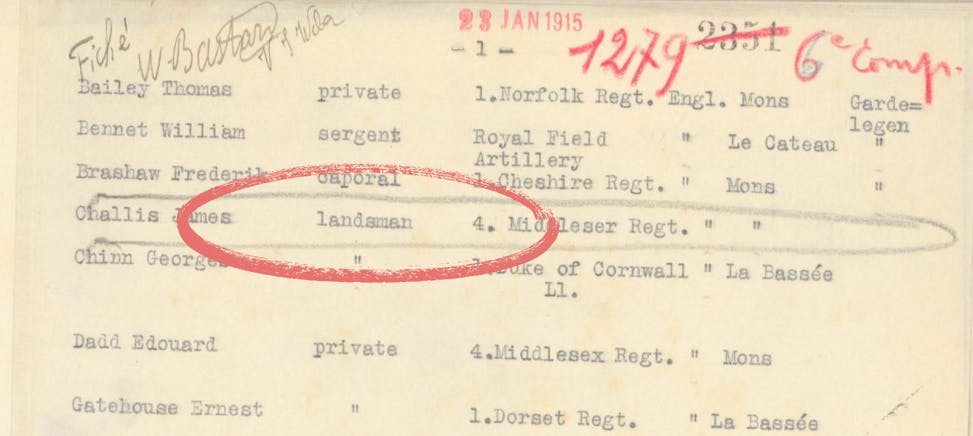 The record of John Challis listed as a Landsman in Prisoners of War 1715-1945.