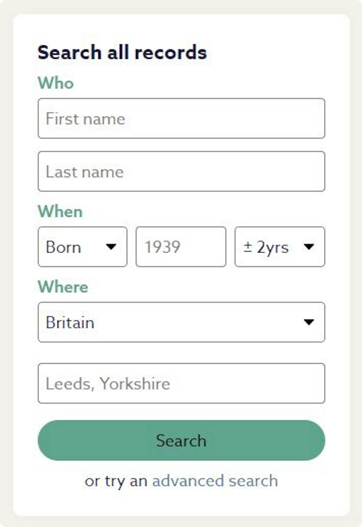 Search for records on Findmypast