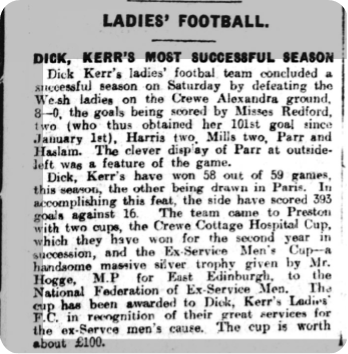 dick kerr ladies newspaper clipping from 1921