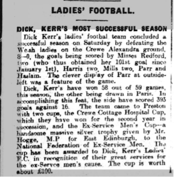 dick kerr ladies newspaper clipping from 1921