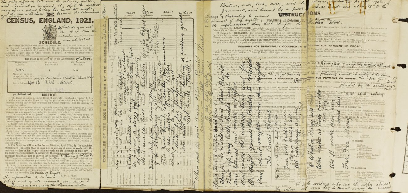 The cover page of Constance Beatrice Halstead's Census return.