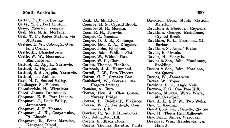 A snippet from the Australian Pastoral Directories.