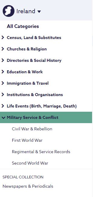 Military records search categories