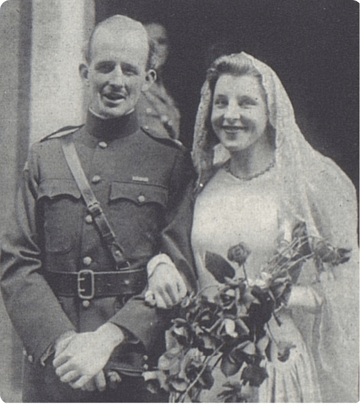 The wedding of Gus March-Phillips and Marjorie Stewart, pictured in The Tatler, 6 May 1942.