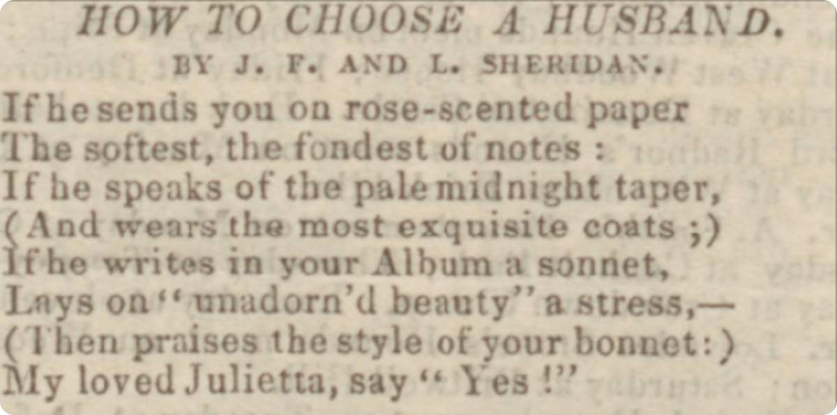 'How to Choose a Husband', a sonnet published in the Reading Mercury, 1833.