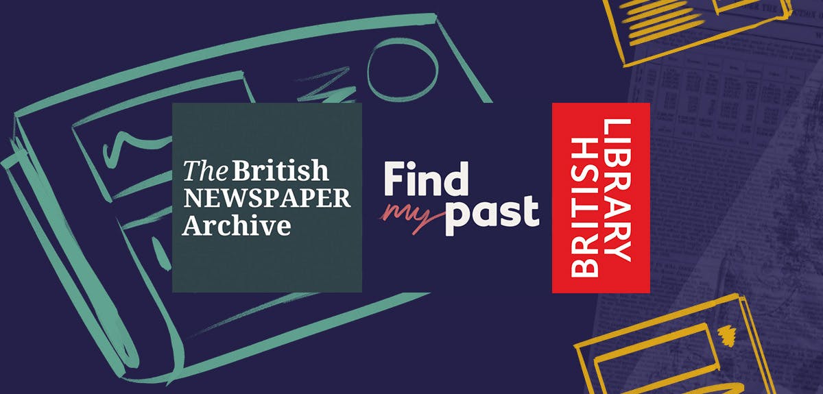 The British Newspaper Archive, Findmypast and British Library logos