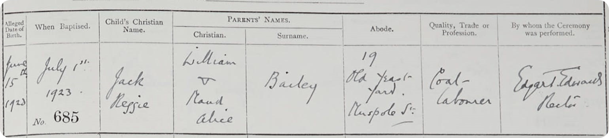 Norfolk baptism record