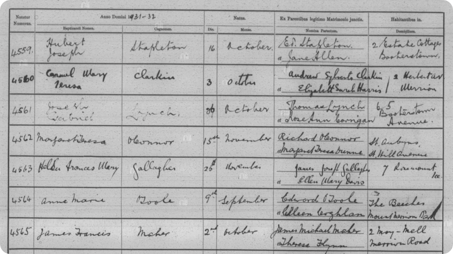 An Irish baptism record from 1931. 