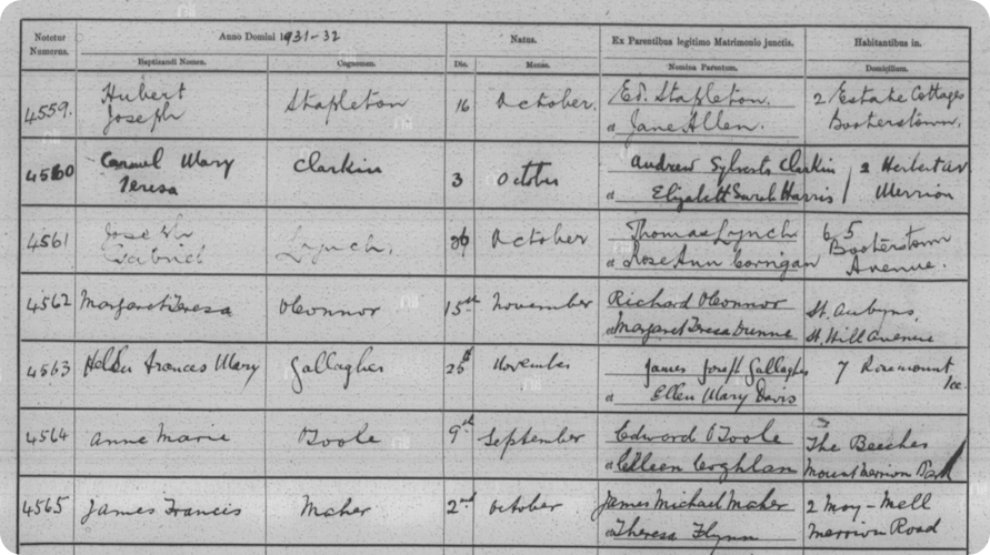 An Irish baptism record from 1931.