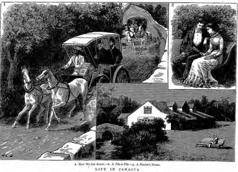 An illustration in London newspaper The Graphic, documenting life in colonial Jamaica, 1880.