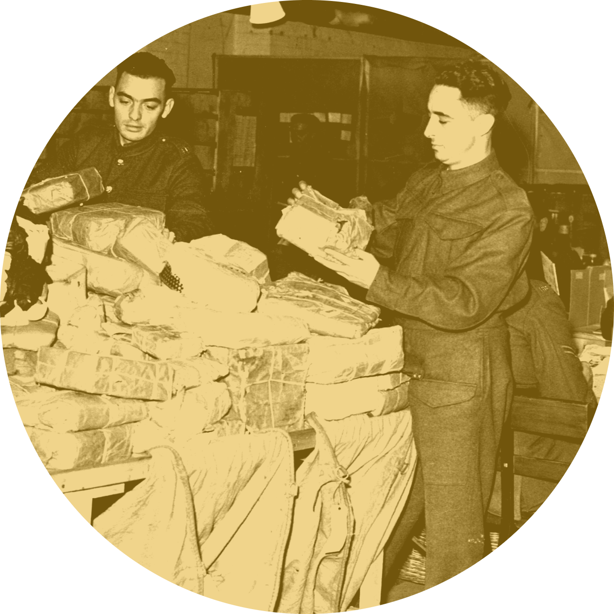 World War 2 soldiers sorting through parcels