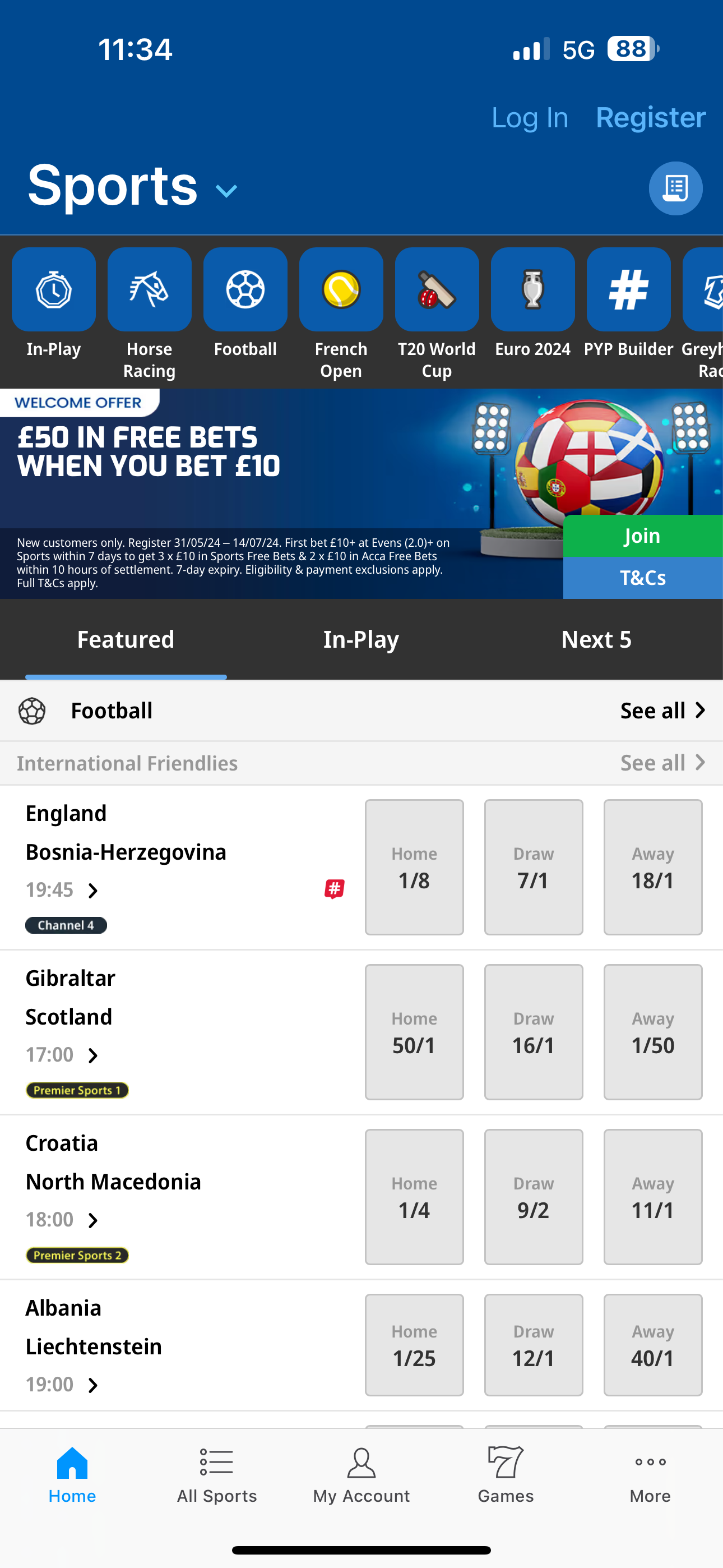 Betfred app sportsbook home
