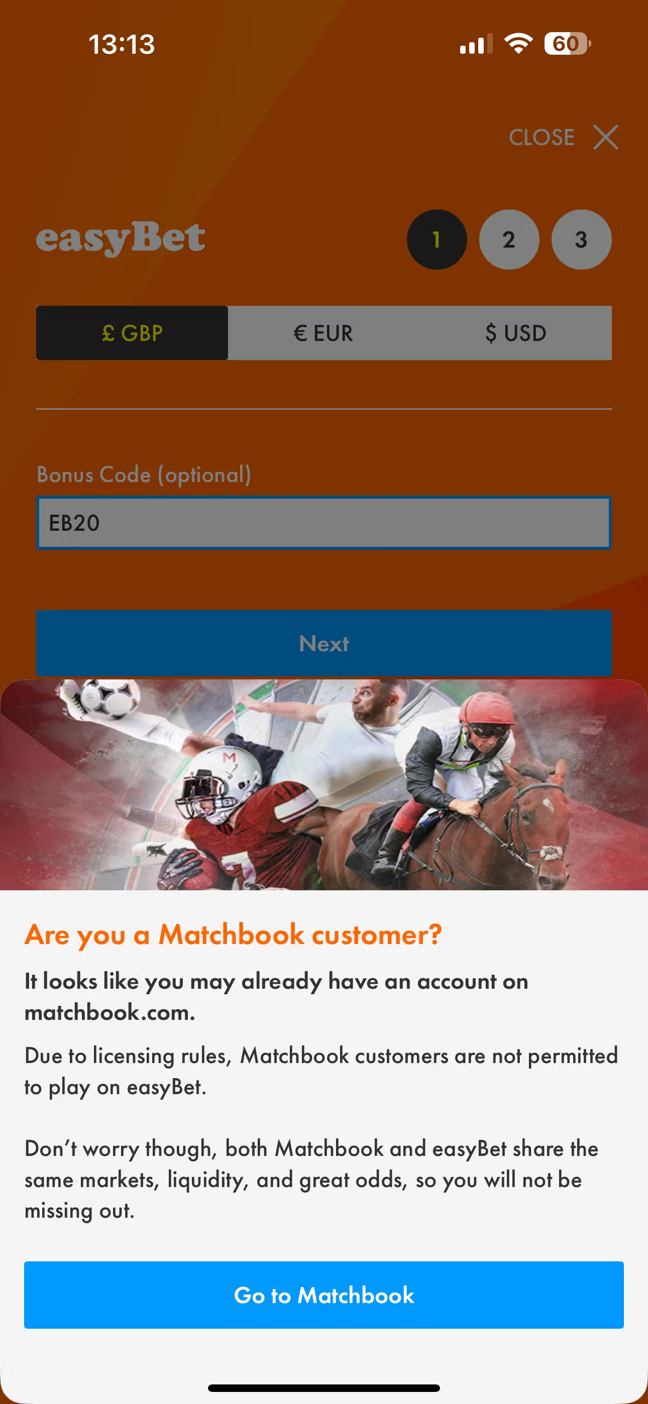 Matchbook EasyBet warning