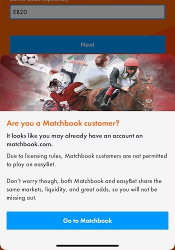 Matchbook EasyBet warning