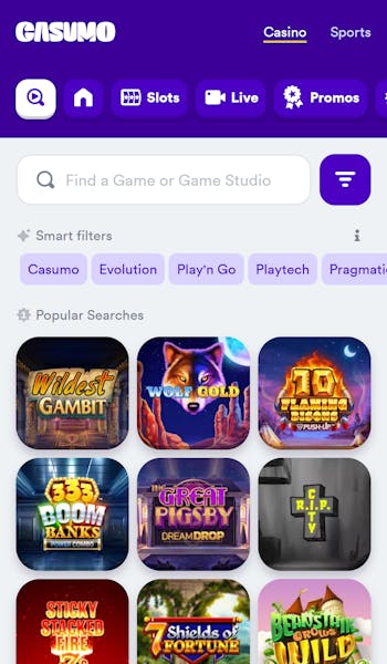 Casumo casino navigation