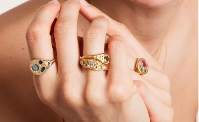 Yellow gold gemstone signet rings