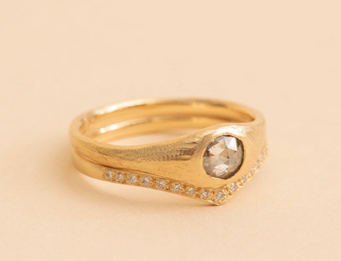 Yellow gold diamond signet rings